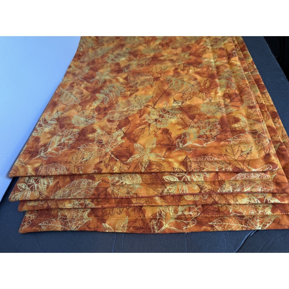 Autumn Fall Placemats Leaf Orange, Gold, Set of 4 Washable Thanksgiving Table